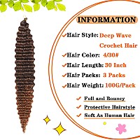 Paraglame Long Curly Crochet Hair 30 Inch Deep Wave Braiding Hair For Women 3 Packs Ocean Wave Crochet Hair Dark Brown Color Wet