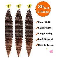 Paraglame Long Curly Crochet Hair 30 Inch Deep Wave Braiding Hair For Women 3 Packs Ocean Wave Crochet Hair Dark Brown Color Wet