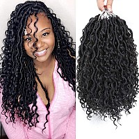 6Packs New Goddess Locs Crochet Hair 14 Inch Prelooped Wavy Faux Locs Crochet With Curly Hair In Middle And Ends Color 1B Synth