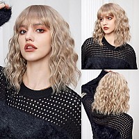 Short Blonde Bang Wig Shoulder Length Bob Curly Wavy Wigs For Women Charming Heatresistant Synthetic Hair Wigs For Cosplay Par