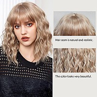 Short Blonde Bang Wig Shoulder Length Bob Curly Wavy Wigs For Women Charming Heatresistant Synthetic Hair Wigs For Cosplay Par