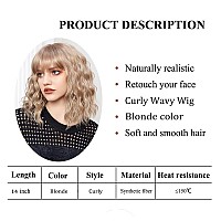 Short Blonde Bang Wig Shoulder Length Bob Curly Wavy Wigs For Women Charming Heatresistant Synthetic Hair Wigs For Cosplay Par