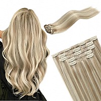 Fubili Clip In Hair Extensions Real Human Hair Light Blonde Highlighted Golden Blonde For Women Human Hair Clip In Extensions 12