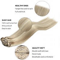 Fubili Clip In Hair Extensions Real Human Hair Light Blonde Highlighted Golden Blonde For Women Human Hair Clip In Extensions 12