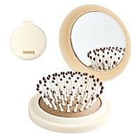 Rhos Folding Hairbrush With Mirror For Women Men And Kids Small Brush With Soft Nylon Bristles Portable Hairbrush With Mirr