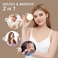 Rhos Folding Hairbrush With Mirror For Women Men And Kids Small Brush With Soft Nylon Bristles Portable Hairbrush With Mirr