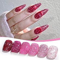 Born Pretty Reflective Glitter Gel Nail Polish Pink Holographic Colorful Glitter Spring Summer Gel Polish Sparkly Shiny Disco Dj