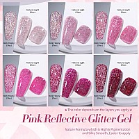 Born Pretty Reflective Glitter Gel Nail Polish Pink Holographic Colorful Glitter Spring Summer Gel Polish Sparkly Shiny Disco Dj