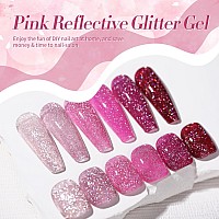 Born Pretty Reflective Glitter Gel Nail Polish Pink Holographic Colorful Glitter Spring Summer Gel Polish Sparkly Shiny Disco Dj