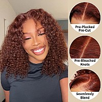 Julia Hair Bye Bye Knots 7X5 Glueless Wigs Pre Cut Lace Front Curly Human Hair Reddish Brown Deep Curly Invisible Knots Pre Ever