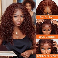 Julia Hair Bye Bye Knots 7X5 Glueless Wigs Pre Cut Lace Front Curly Human Hair Reddish Brown Deep Curly Invisible Knots Pre Ever