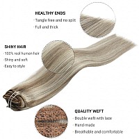 Fubili Hair Extensions Clip Real Human Hair Ash Brown Highlights Platinum Blonde Remy Clip In Hair Extensions Lace Weft Clip In