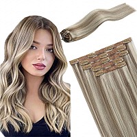 Fubili Clip In Human Hair Extensions 5 Pcs Remy Highlights Hair Extensions Clip Ins Ash Brown Highlights Platinum Blonde Real Ha