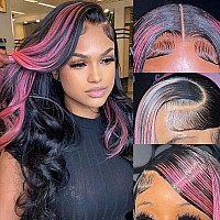 Keabalo Ombre Lace Front Wig Human Hair Skunk Stripe Human Hair Wigs 13X4 Hd Lace Frontal Body Wave Highlight Pink Human Hair Wi