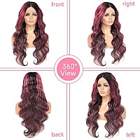 Keabalo Ombre Lace Front Wig Human Hair Skunk Stripe Human Hair Wigs 13X4 Hd Lace Frontal Body Wave Highlight Pink Human Hair Wi