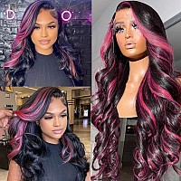 Keabalo Ombre Lace Front Wig Human Hair Skunk Stripe Human Hair Wigs 13X4 Hd Lace Frontal Body Wave Highlight Pink Human Hair Wi