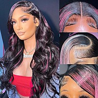 Keabalo Ombre Lace Front Wig Human Hair Skunk Stripe Human Hair Wigs 13X4 Hd Lace Frontal Body Wave Highlight Pink Human Hair Wi