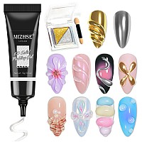 Mizhse 3D Nail Gel And Chrome Nail Powder Kit Clear Sculpting Gel For Nail Art Nail Charms 3D Gel Nail Art No Wipe Molding Gel