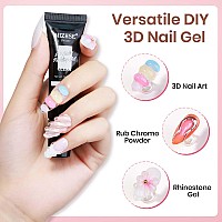 Mizhse 3D Nail Gel And Chrome Nail Powder Kit Clear Sculpting Gel For Nail Art Nail Charms 3D Gel Nail Art No Wipe Molding Gel