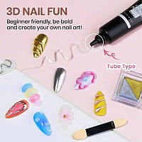 Mizhse 3D Nail Gel And Chrome Nail Powder Kit Clear Sculpting Gel For Nail Art Nail Charms 3D Gel Nail Art No Wipe Molding Gel