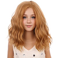 Pattnium Strawberry Blonde Wig For Kids Child Short Curly Wavy Blonde Brown Wig Girl Side Part Shoulder Length Hair Synhhetic Wi