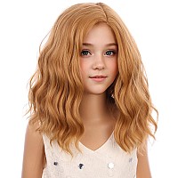 Pattnium Strawberry Blonde Wig For Kids Child Short Curly Wavy Blonde Brown Wig Girl Side Part Shoulder Length Hair Synhhetic Wi