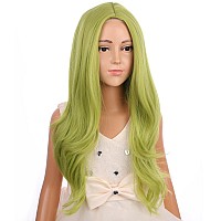 Pattnium Kids Olive Green Wig Child Long Wavy Green Wig Matcha Green Wig Girls Middle Part Synthetic Wig With Wig Cap