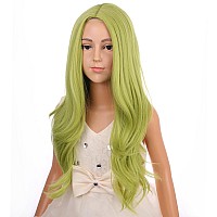 Pattnium Kids Olive Green Wig Child Long Wavy Green Wig Matcha Green Wig Girls Middle Part Synthetic Wig With Wig Cap