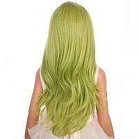 Pattnium Kids Olive Green Wig Child Long Wavy Green Wig Matcha Green Wig Girls Middle Part Synthetic Wig With Wig Cap