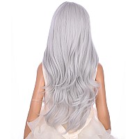 Pattnium Silver Gray Wig For Kids Girls Long Curly Wavy Gray Wig Child Middle Part Synthetic Wig With Wig Cap