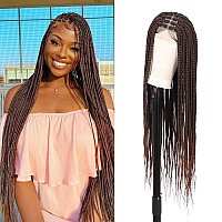 Lexqui 36 Inch Braided Wigs For Women Square Knotless Braided Lace Front Wigs Full Double Lace Box Braid Wig With Baby Hair Huma