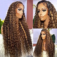 Glownina Ombre Lace Front Wig Human Hair 13X4 Hd Honey Blonde 180 Density 427 Deep Wave Lace Frontal Wigs Glueless Wigs Human H