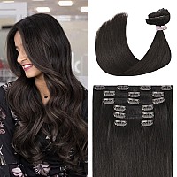 Ugotrays Dark Brown Clip In Hair Extensions Real Human Hair 120G 14 Inches 100 Remy Human Hair Clip In Extensions Straight Doub