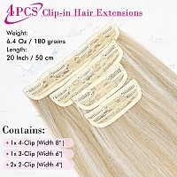 Reecho 20 Straight Long 4 Pcs Set Thick Clip In On Hair Extensions Ash Blonde With Highlights