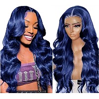 Dark Blue Lace Front Wigs Human Hair Body Wave 13X4 Hd Lace Frontal Wigs Human Hair Dark Blue Colored 10A Glueless Wigs Human Ha