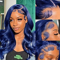 Dark Blue Lace Front Wigs Human Hair Body Wave 13X4 Hd Lace Frontal Wigs Human Hair Dark Blue Colored 10A Glueless Wigs Human Ha