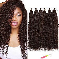 Brown Ocean Wave Crochet Hair Curly Braiding Crochet Hair 26 Inch Long Deep Wavy Crochet Hair Extensions 6Packs 4 Medium Bro