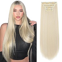 Reecho 20 Straight Long 4 Pcs Set Thick Clip In On Hair Extensions Light Blonde