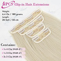 Reecho 20 Straight Long 4 Pcs Set Thick Clip In On Hair Extensions Light Blonde