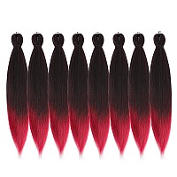 Difunee Prestretched Braiding Hair 22 Inch 8 Packs Ombre Red Long Braiding Hair For Twist Or Box Braids Yaki Texture Hot Wat