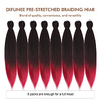 Difunee Prestretched Braiding Hair 22 Inch 8 Packs Ombre Red Long Braiding Hair For Twist Or Box Braids Yaki Texture Hot Wat