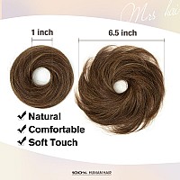 Isheeny Human Hair Bun Extension Girls Natural Curly Brown Highlights Honey Messy Bun Hair Piece For Kids Daily Use 2Pcs