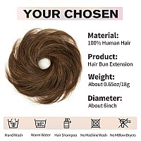 Isheeny Human Hair Bun Extension Girls Natural Curly Brown Highlights Honey Messy Bun Hair Piece For Kids Daily Use 2Pcs