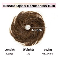 Isheeny Human Hair Bun Extension Girls Natural Curly Brown Highlights Honey Messy Bun Hair Piece For Kids Daily Use 2Pcs