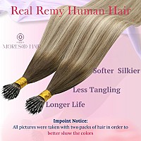 Moresoo Nano Bead Hair Extensions Real Human Hair Balayage Dark Brown With Ash Blonde Nano Tip Hair Extensions Human Hair Blonde