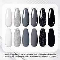 Ur Sugar Black White Gel Nail Polish Set 6 Colors Black White Grey Gel Polish Black Glitter Sliver Glitter Nail Polish Set For