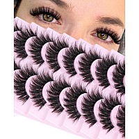 Yawamica False Lashes Fluffy Eyelashes Wispy Full Volume Mink Lashes False Eyelashes 17Mm Long Fake Lashes C Curl Lashes 10 Pair