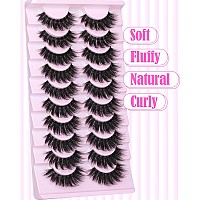 Yawamica False Lashes Fluffy Eyelashes Wispy Full Volume Mink Lashes False Eyelashes 17Mm Long Fake Lashes C Curl Lashes 10 Pair