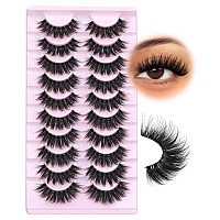 Yawamica False Lashes Fluffy Eyelashes Wispy Full Volume Mink Lashes False Eyelashes 17Mm Long Fake Lashes C Curl Lashes 10 Pair