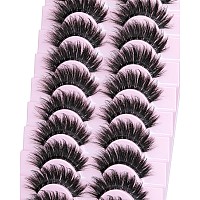 Yawamica False Lashes Fluffy Eyelashes Wispy Full Volume Mink Lashes False Eyelashes 17Mm Long Fake Lashes C Curl Lashes 10 Pair